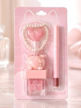 Hello Kitty Lip Gloss & Liner Duo with Heart Charm-waterproof